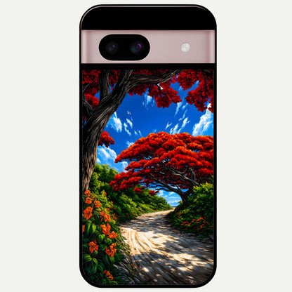  Red Trees Pathway Glass Case For Google Pixel 8 back cover – full design glossy printed glass finish