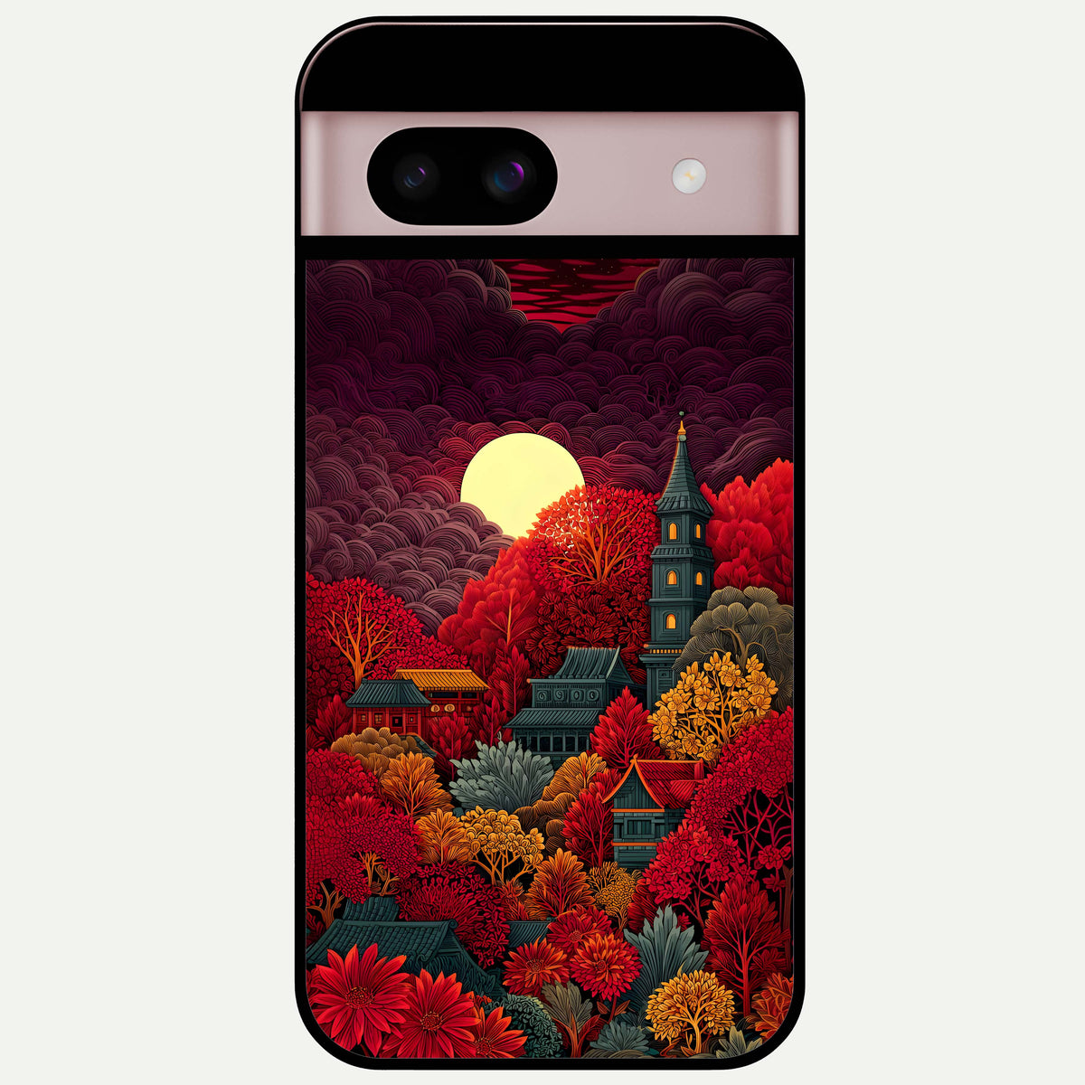  Scarlet Autumn Temple Glass Case For Google Pixel 8 back cover – full design glossy printed glass finish