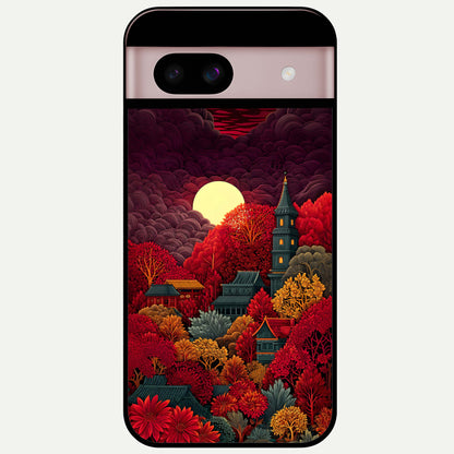  Scarlet Autumn Temple Glass Case For Google Pixel 8 back cover – full design glossy printed glass finish