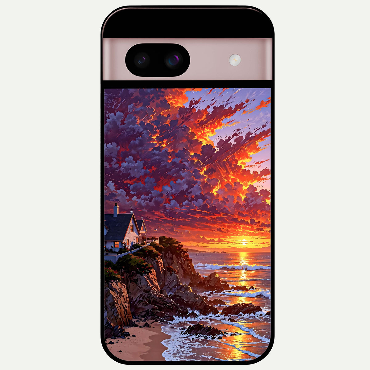  Sunset House By Sea Glass Case For Google Pixel 8 back cover – full design glossy printed glass finish