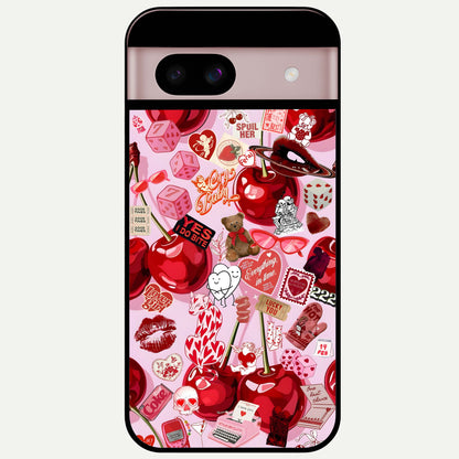  Sweet Cherry Chaos Glass Case For Google Pixel 8 back cover – full design glossy printed glass finish