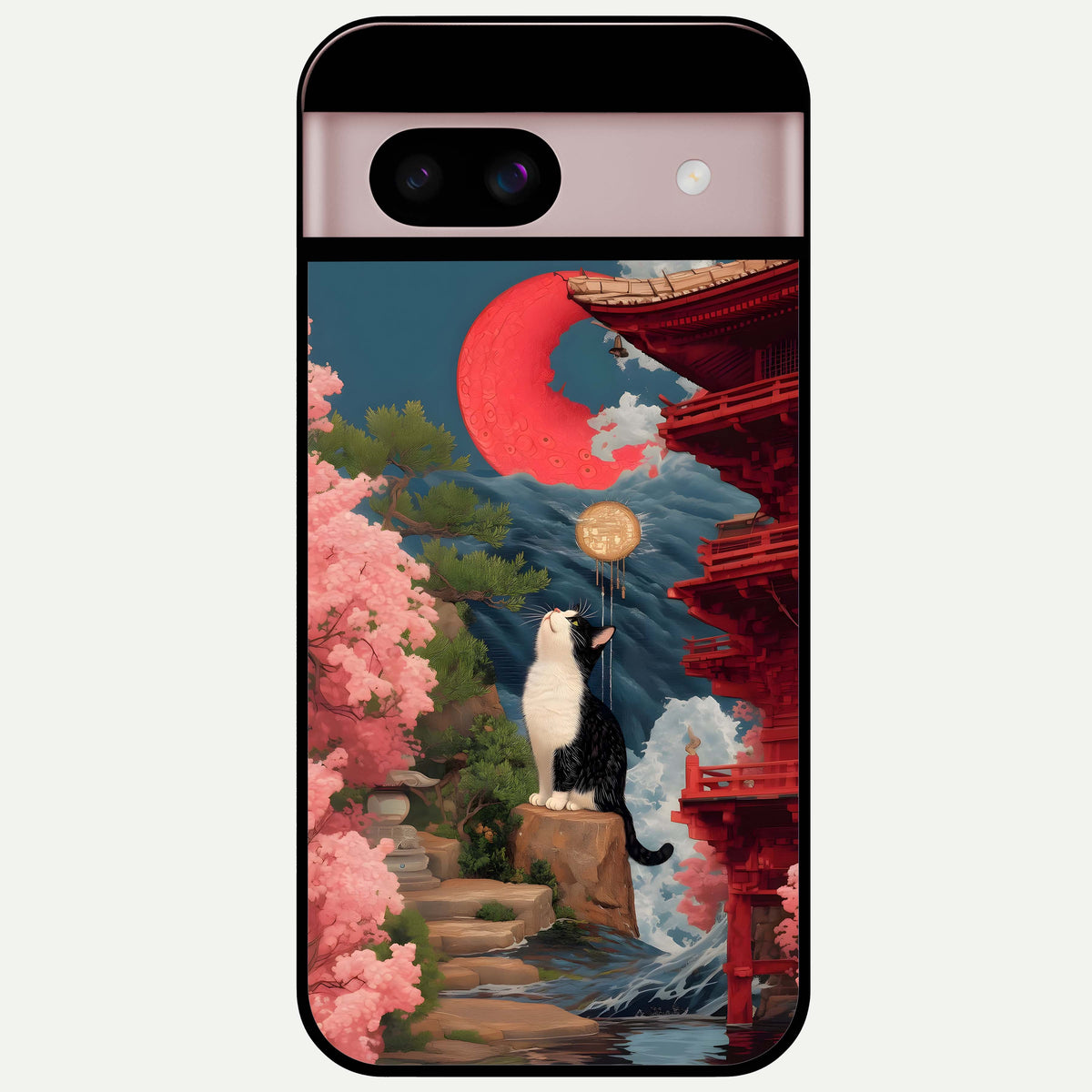  Temple Cat Scenery Glass Case For Google Pixel 8 back cover – full design glossy printed glass finish