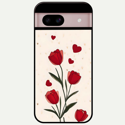  Tulip With Heart Glass Case For Google Pixel 8 back cover – full design glossy printed glass finish