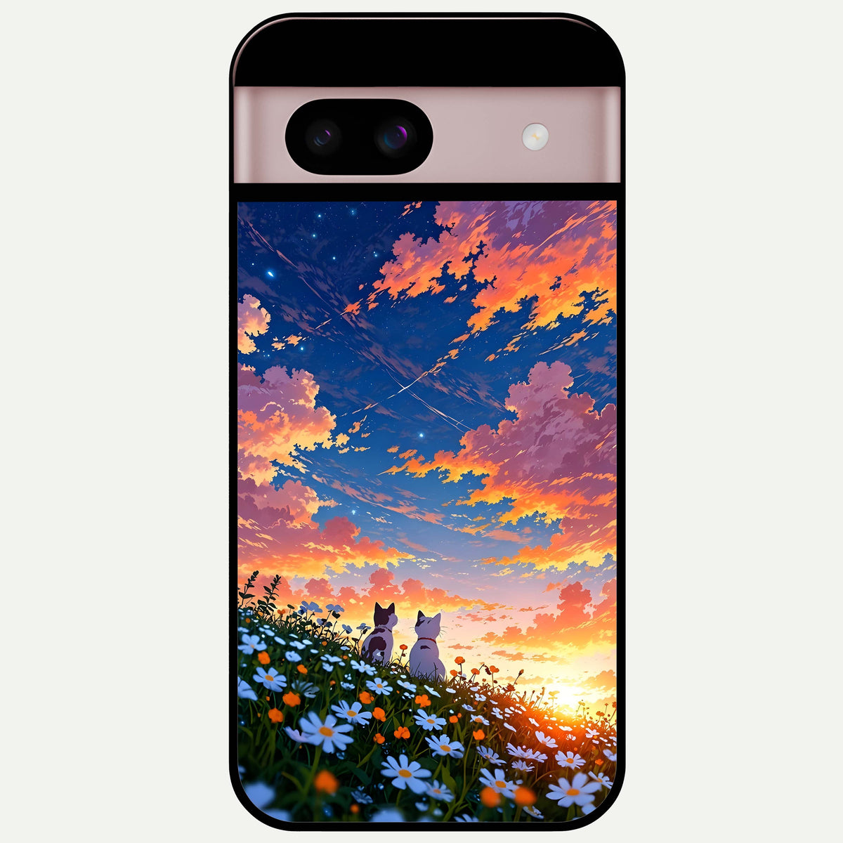  Two Cats Friends Glass Case For Google Pixel 8 back cover – full design glossy printed glass finish