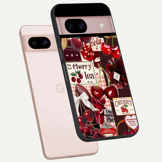  Aesthetic Cherry Tea phone case For Google Pixel 8 showing premium glass back cover with detailed artwork