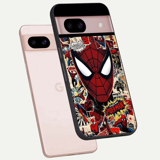  Aesthetic Wonder Spider phone case For Google Pixel 8 showing premium glass back cover with detailed artwork