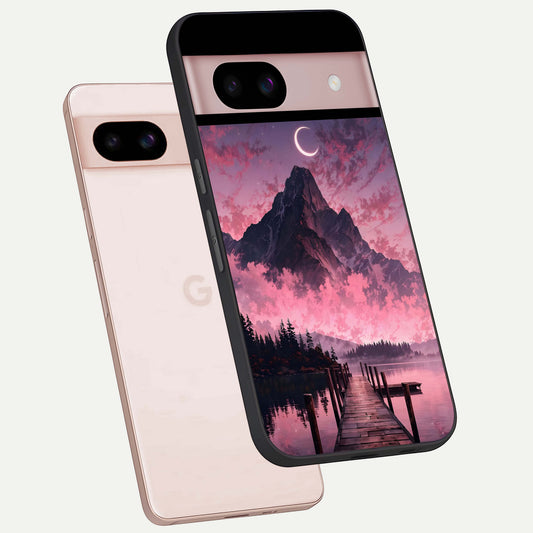  Beautiful Mountain View phone case For Google Pixel 8 showing premium glass back cover with detailed artwork