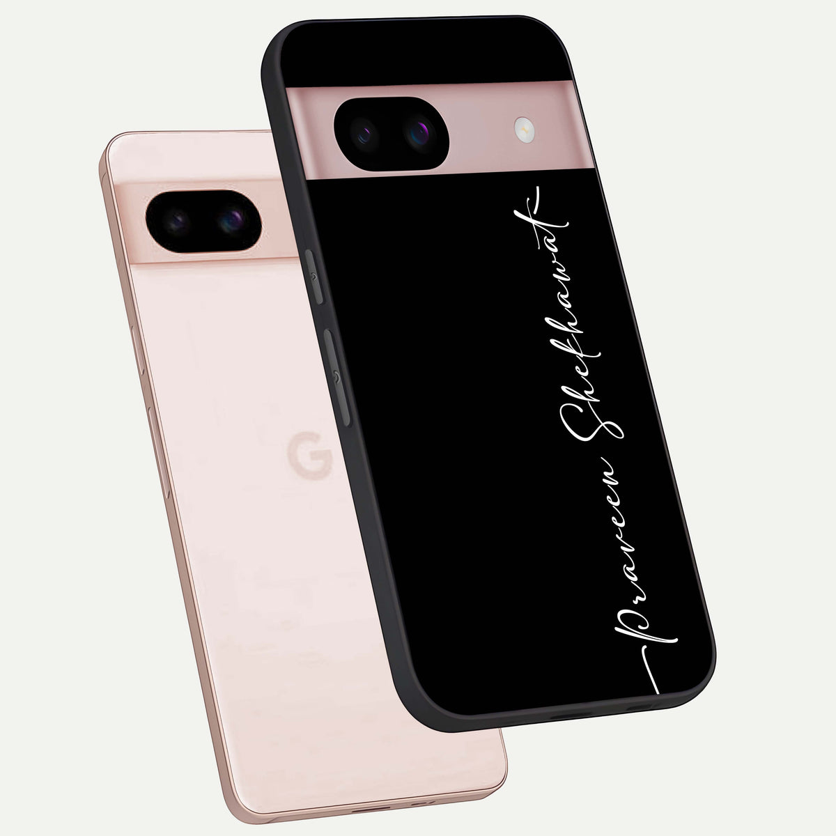  Black Tune Custom Name phone case For Google Pixel 8 showing premium glass back cover with detailed artwork