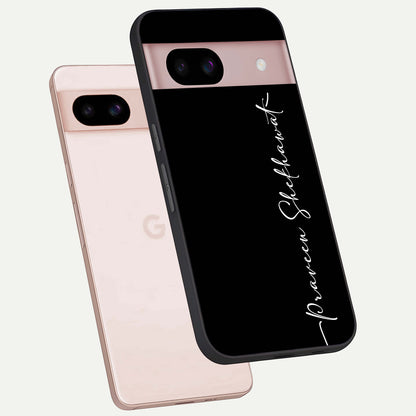  Black Tune Custom Name phone case For Google Pixel 8 showing premium glass back cover with detailed artwork