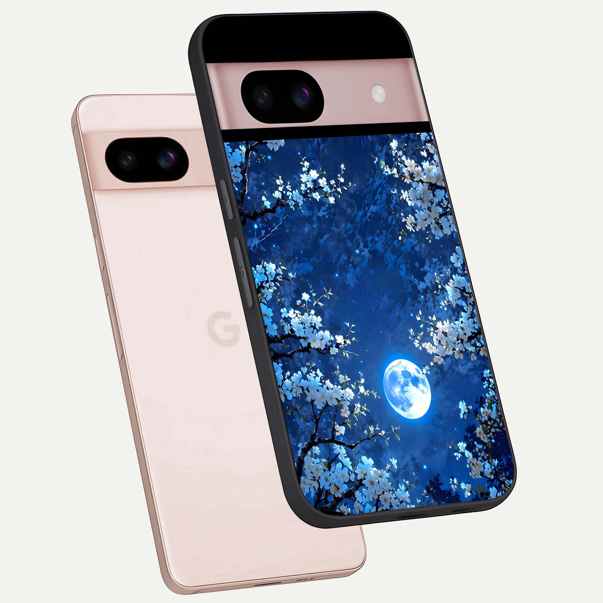  Blossom Moonlight Sky phone case For Google Pixel 8 showing premium glass back cover with detailed artwork