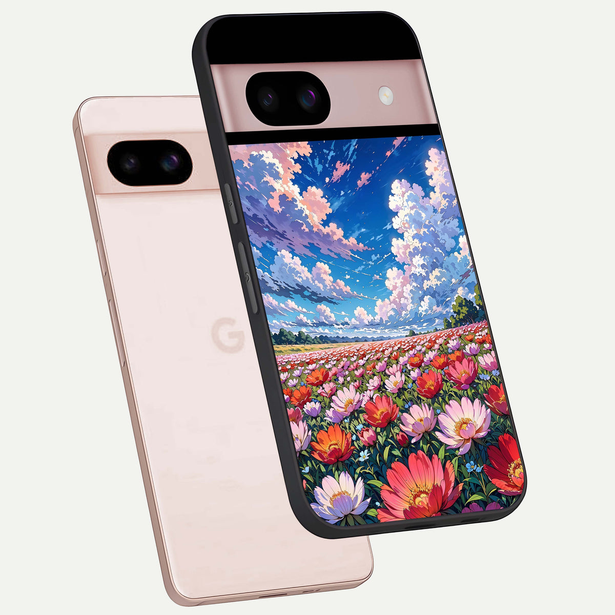  Blossom Sky Field phone case For Google Pixel 8 showing premium glass back cover with detailed artwork