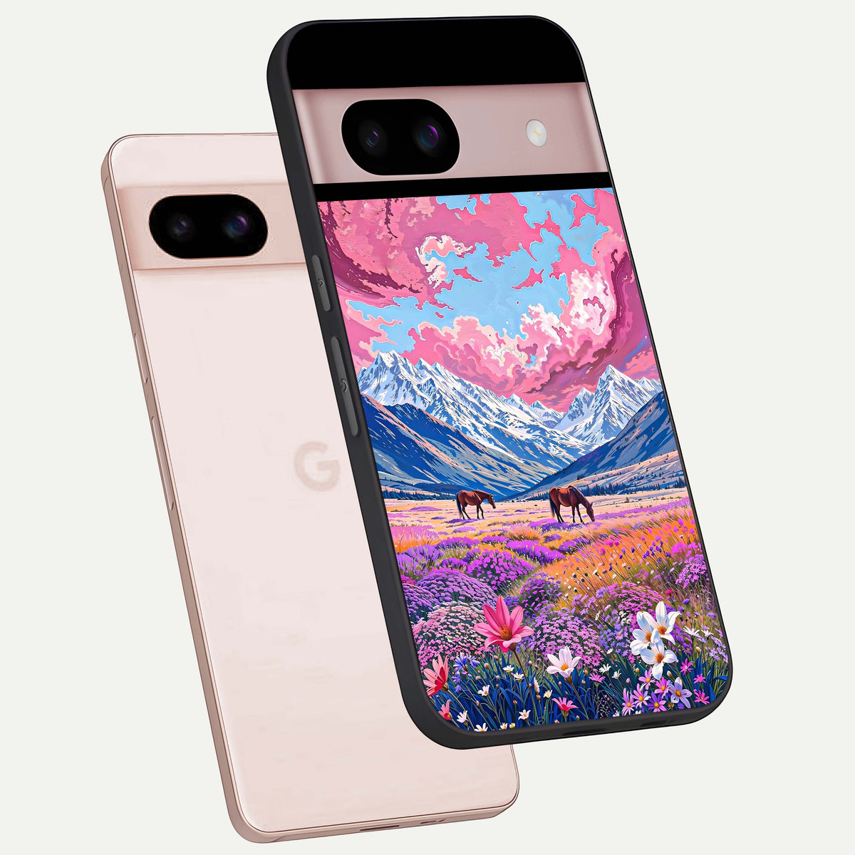  Blossom Valley Dream phone case For Google Pixel 8 showing premium glass back cover with detailed artwork