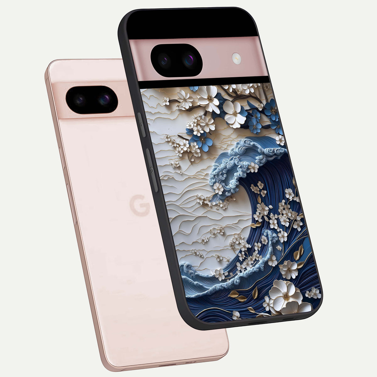  Blossom Wave Art phone case For Google Pixel 8 showing premium glass back cover with detailed artwork
