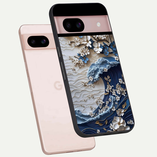  Blossom Wave Art phone case For Google Pixel 8 showing premium glass back cover with detailed artwork