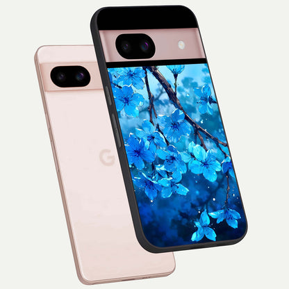  Blue Blossoms Branch phone case For Google Pixel 8 showing premium glass back cover with detailed artwork