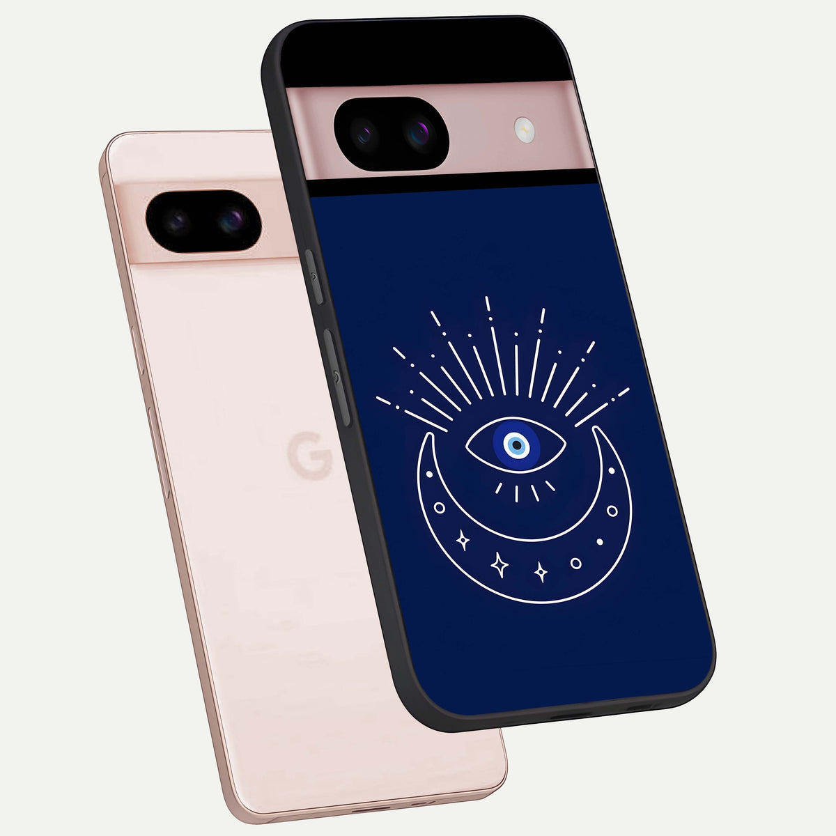  Blue Evil Eye phone case For Google Pixel 8 showing premium glass back cover with detailed artwork