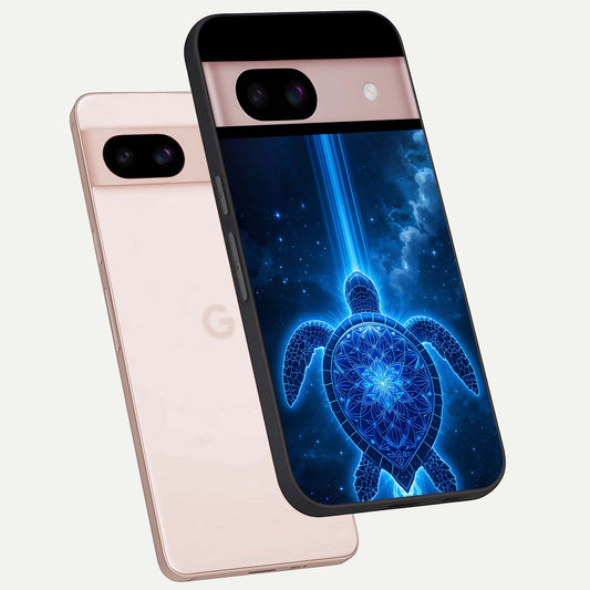  Blue Galaxy Turtle phone case For Google Pixel 8 showing premium glass back cover with detailed artwork