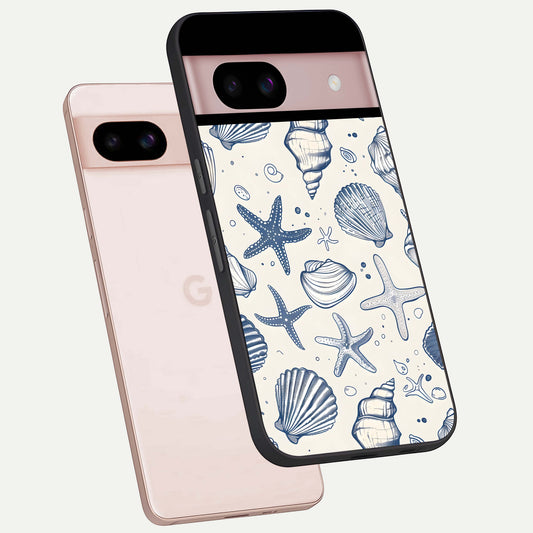  Blue Ocean Outline phone case For Google Pixel 8 showing premium glass back cover with detailed artwork