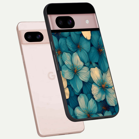  Blue Shade Floral phone case For Google Pixel 8 showing premium glass back cover with detailed artwork