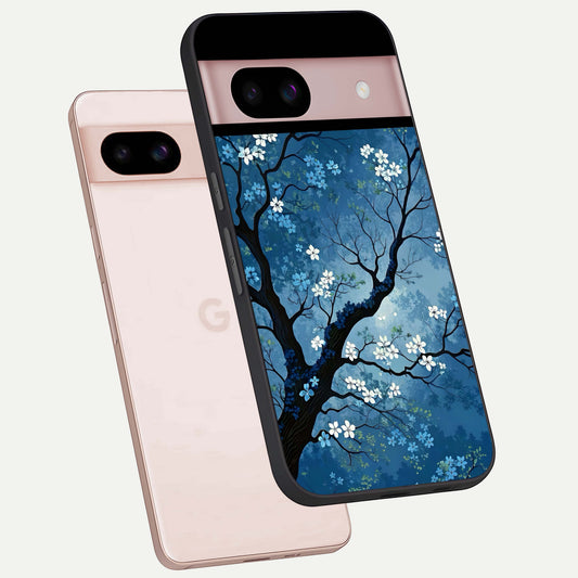  Blue Tree Serenity phone case For Google Pixel 8 showing premium glass back cover with detailed artwork