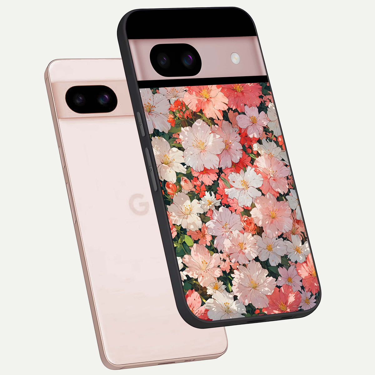  Blush Bloom Field phone case For Google Pixel 8 showing premium glass back cover with detailed artwork