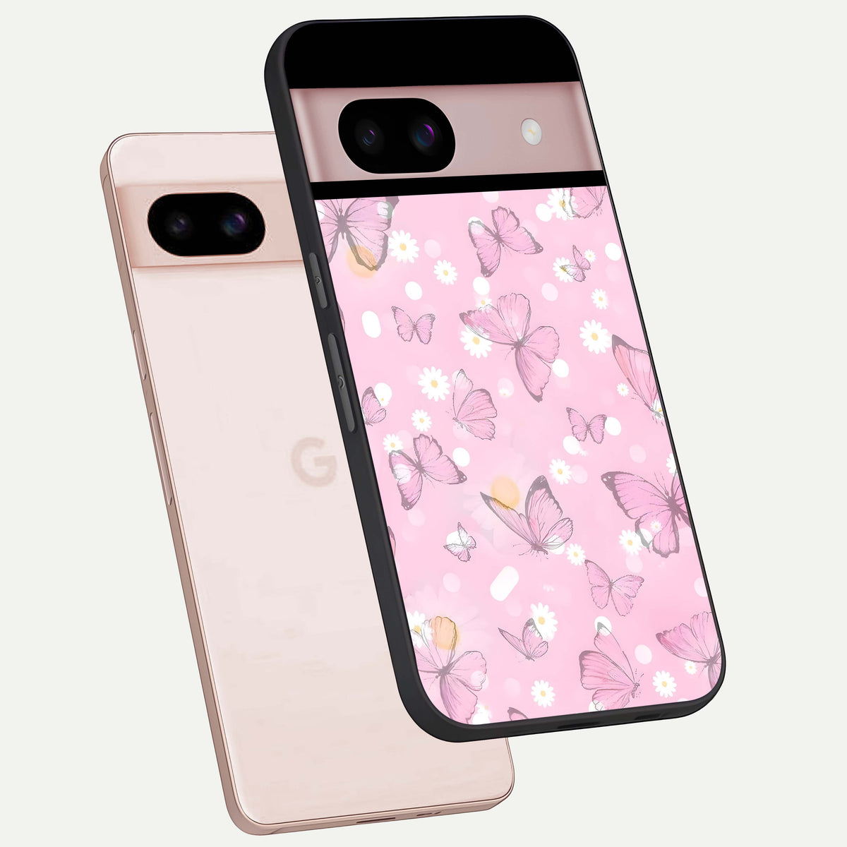  Blush Butterfly Garden phone case For Google Pixel 8 showing premium glass back cover with detailed artwork