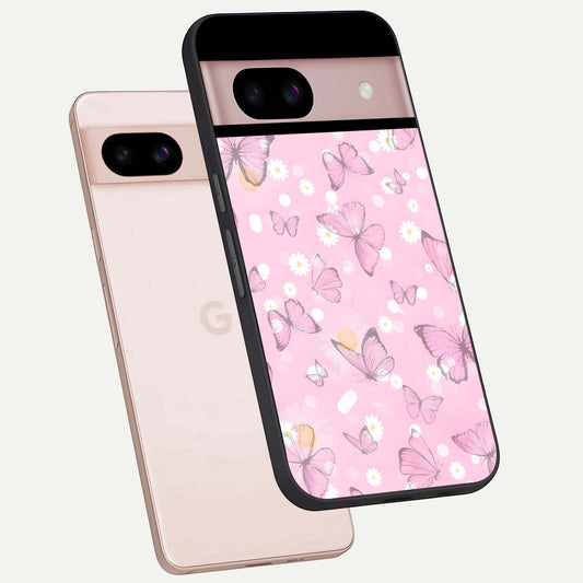 Blush Butterfly Garden phone case For Google Pixel 8 showing premium glass back cover with detailed artwork
