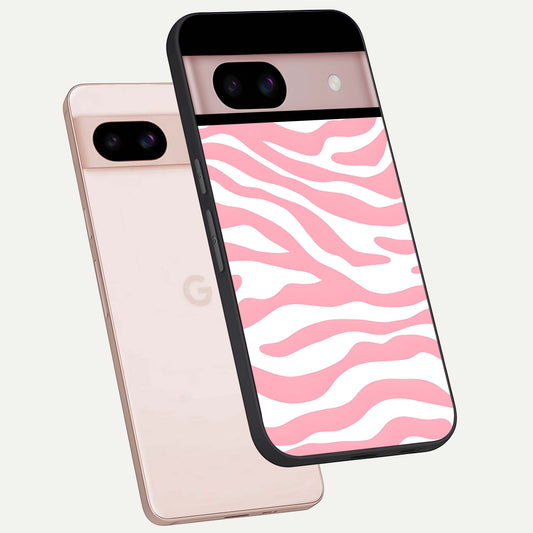  Blush Zebra Flow phone case For Google Pixel 8 showing premium glass back cover with detailed artwork