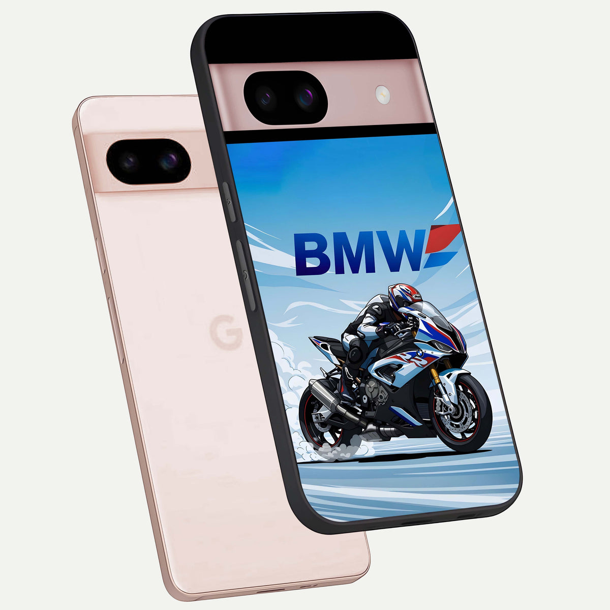  BMW Power Drift phone case For Google Pixel 8 showing premium glass back cover with detailed artwork