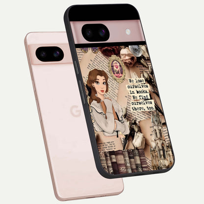  Bookish Dream World phone case For Google Pixel 8 showing premium glass back cover with detailed artwork