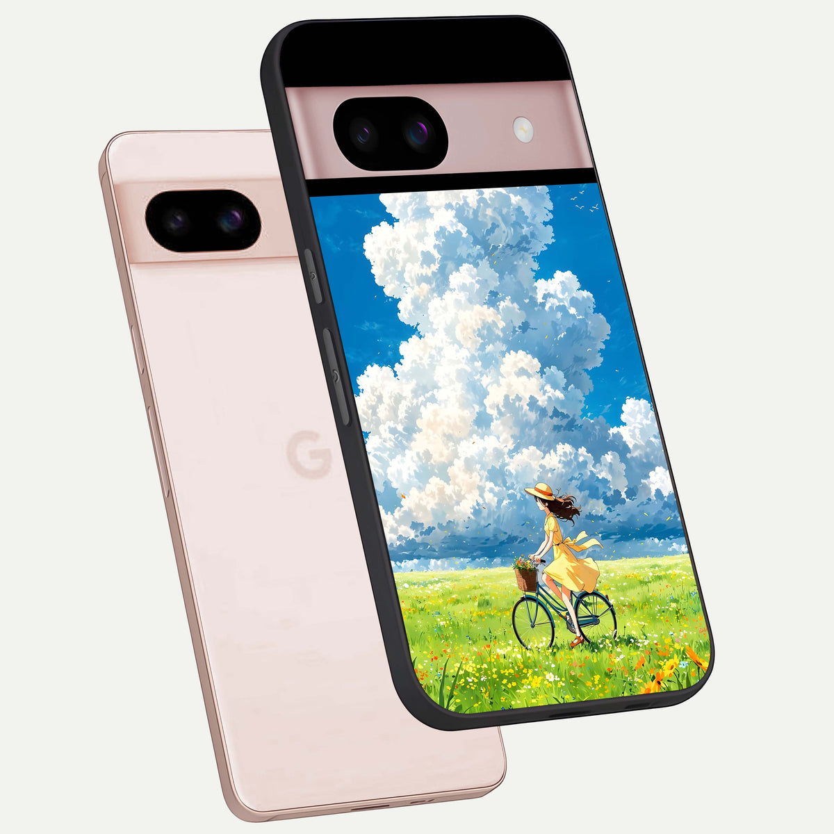  Breezy Meadow Ride phone case For Google Pixel 8 showing premium glass back cover with detailed artwork