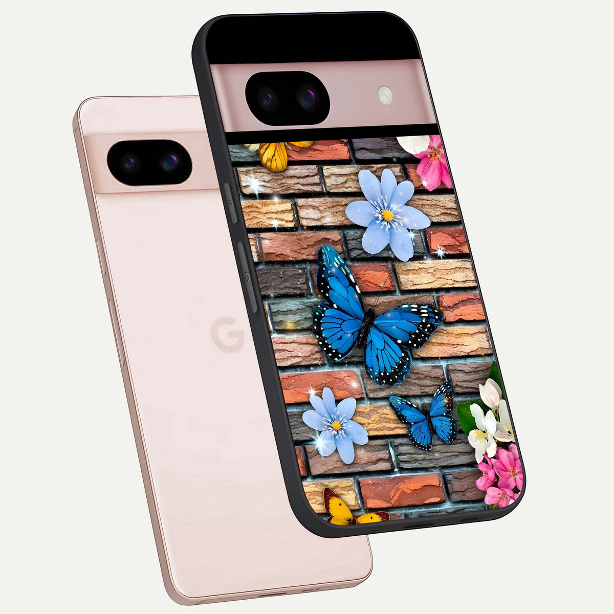  Brick Bloom Flight phone case For Google Pixel 8 showing premium glass back cover with detailed artwork