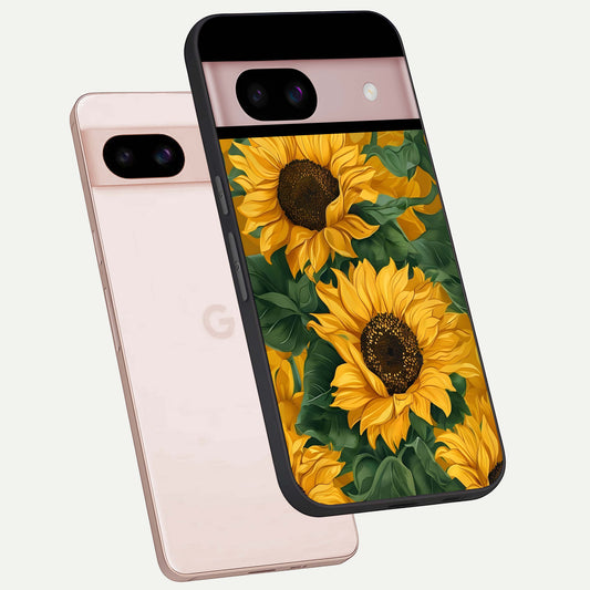 Bright Sunflower Bloom phone case For Google Pixel 8 showing premium glass back cover with detailed artwork
