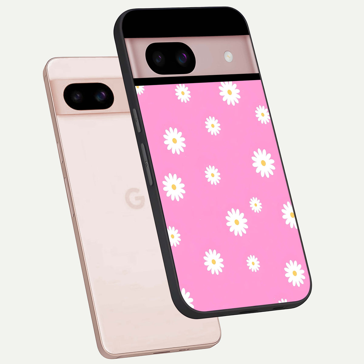  Bubblegum Daisy Pop phone case For Google Pixel 8 showing premium glass back cover with detailed artwork