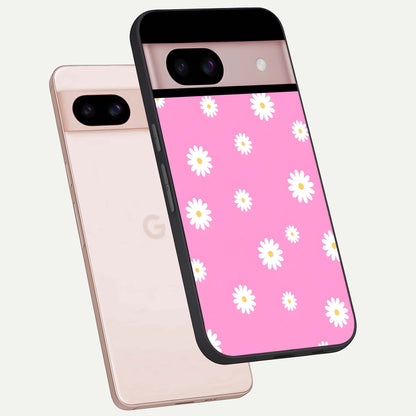  Bubblegum Daisy Pop phone case For Google Pixel 8 showing premium glass back cover with detailed artwork