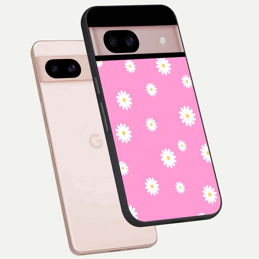  Bubblegum Daisy Pop phone case For Google Pixel 8 showing premium glass back cover with detailed artwork