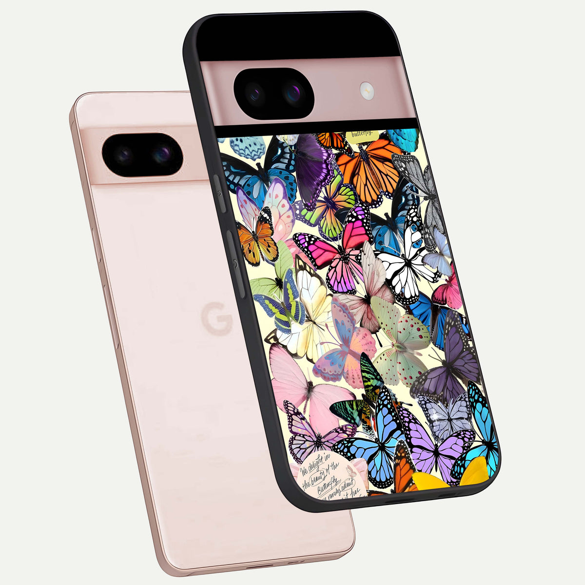  Butterflies Petal Dream phone case For Google Pixel 8 showing premium glass back cover with detailed artwork