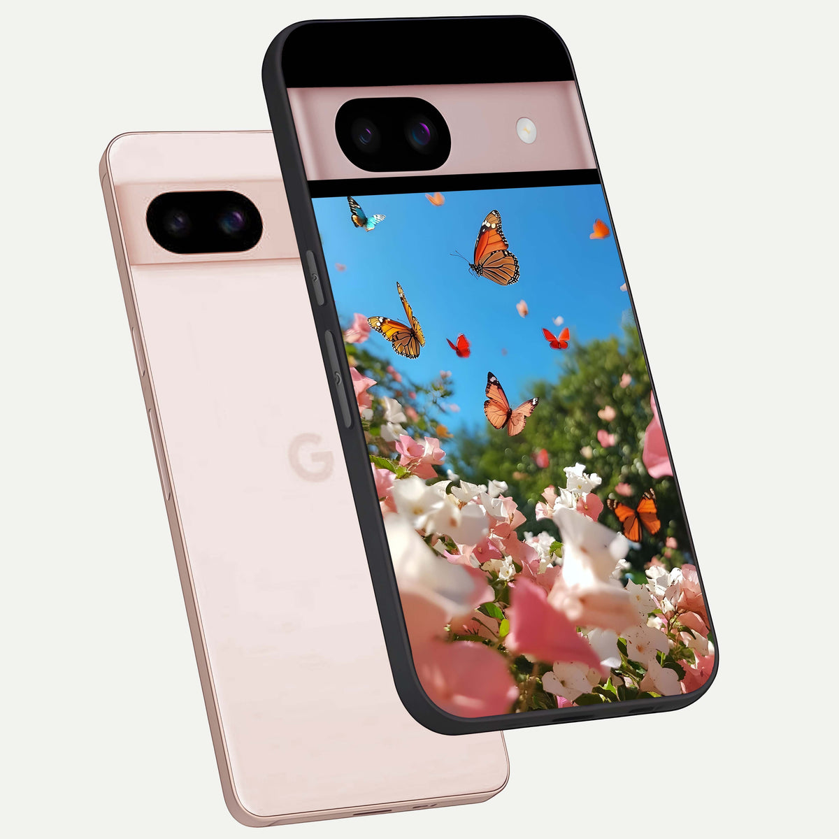  Butterflies In Bloom Sky phone case For Google Pixel 8 showing premium glass back cover with detailed artwork