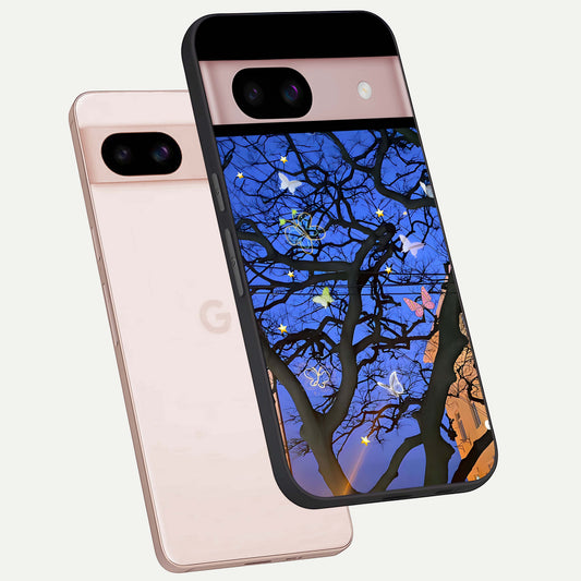  Butterfly Night Magic phone case For Google Pixel 8 showing premium glass back cover with detailed artwork