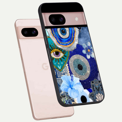  Celestial Blue Vision phone case For Google Pixel 8 showing premium glass back cover with detailed artwork