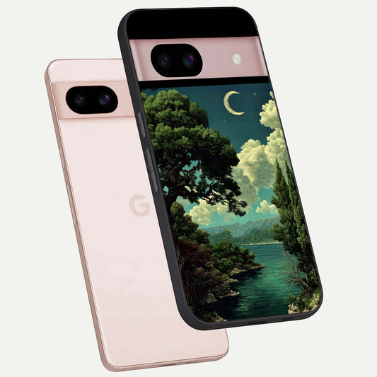  Celestial Lake Peace phone case For Google Pixel 8 showing premium glass back cover with detailed artwork