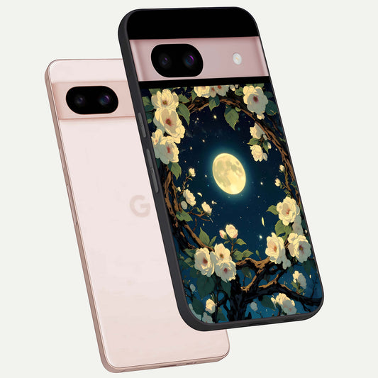  Celestial Moon And Flower phone case For Google Pixel 8 showing premium glass back cover with detailed artwork