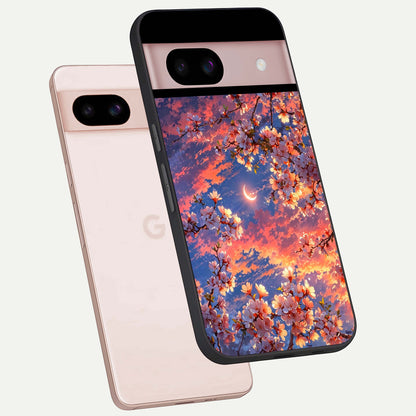  Celestial Sakura Sunset phone case For Google Pixel 8 showing premium glass back cover with detailed artwork