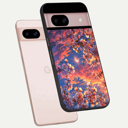  Celestial Sakura Sunset phone case For Google Pixel 8 showing premium glass back cover with detailed artwork