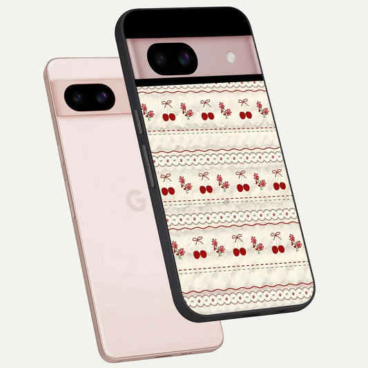  Cherry Bloom Charm phone case For Google Pixel 8 showing premium glass back cover with detailed artwork