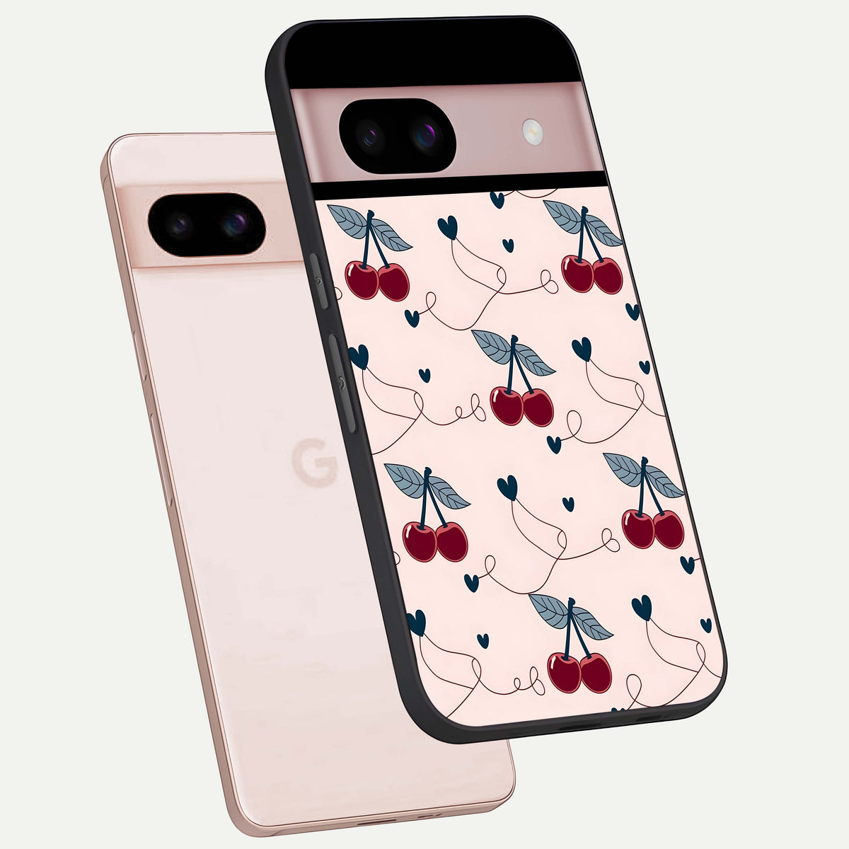  Cherry Heart Line phone case For Google Pixel 8 showing premium glass back cover with detailed artwork