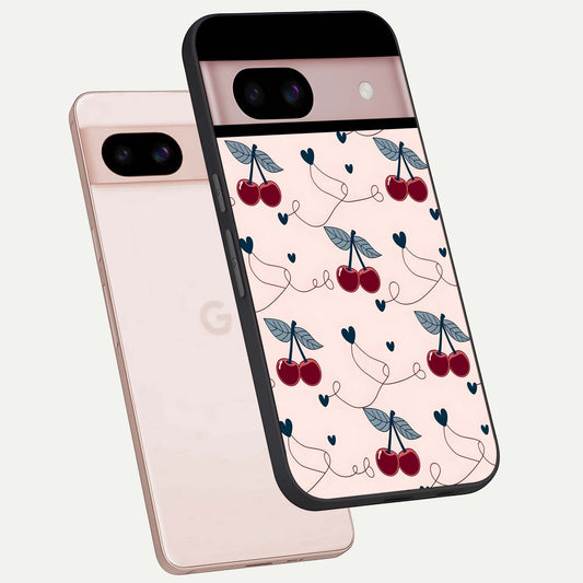  Cherry Heart Line phone case For Google Pixel 8 showing premium glass back cover with detailed artwork