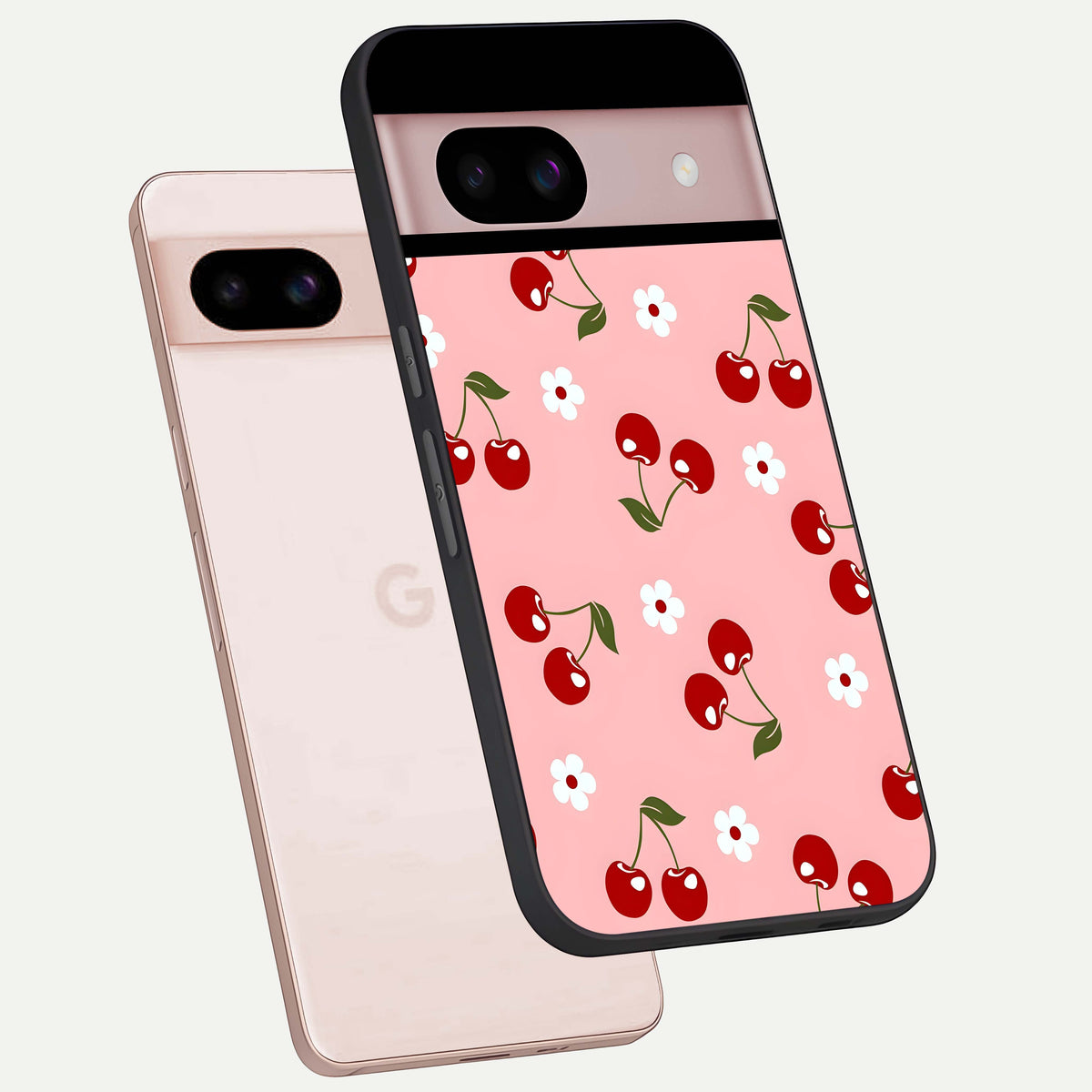  Cherry Love Mood phone case For Google Pixel 8 showing premium glass back cover with detailed artwork