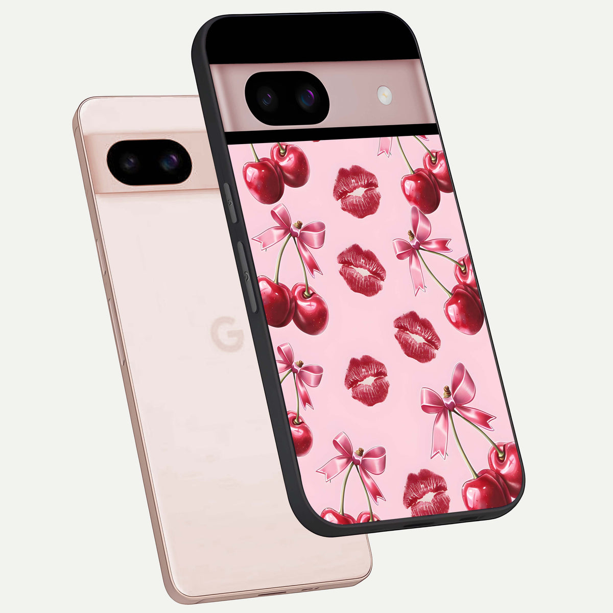  Cherry With Lips phone case For Google Pixel 8 showing premium glass back cover with detailed artwork