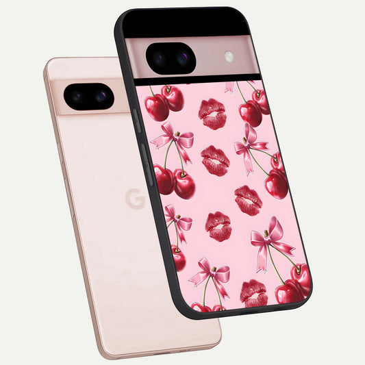  Cherry With Lips phone case For Google Pixel 8 showing premium glass back cover with detailed artwork